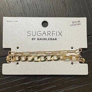 SUGARFIX‎ By BaubleBar Two Chain Gold Tone Fashion Jewelry Bracelet NWT